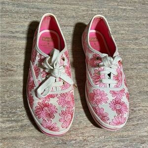 Kate Spade ♠️ X Keds white and magenta pink floral sneakers